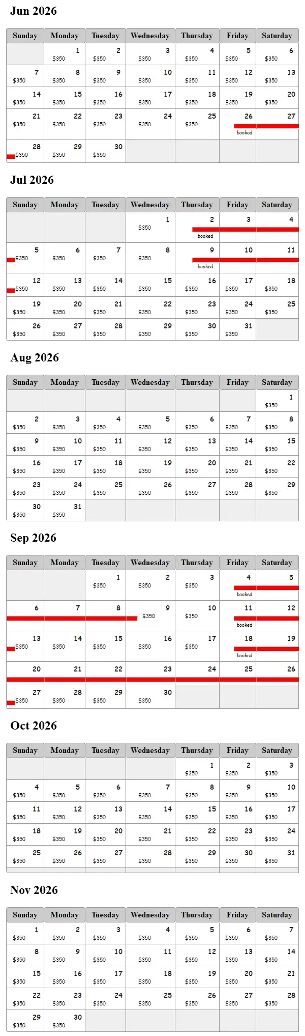 Hooked On Calcasieu availability calendar