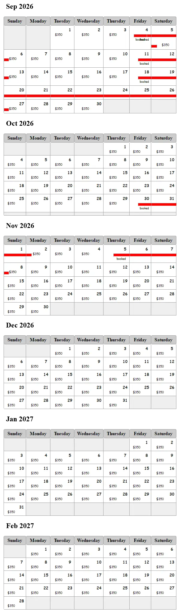 Hooked On Calcasieu availability calendar